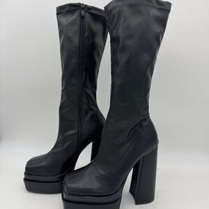 Dolls Kill Natural Born Leader Knee-High Platform Boots Size 5 Black Womens